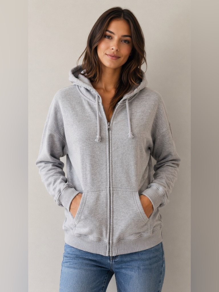 American Eagle Outfitters Women’s Oversized Light Grey Full-Zip Hoodie Size M